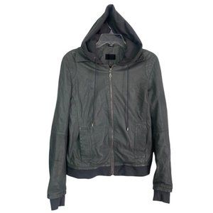 Rudsak Grey Leather Jacket Very Soft Leather With Removable Hood